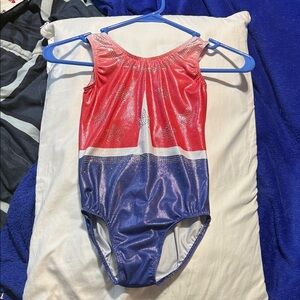 Red and Blue Metallic Girls' Gymnastics Leotard